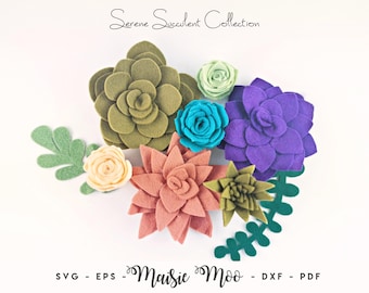 Felt Succulent SVG Pattern, Felt Flower Template, Succulent Wreath DIY Letter Board