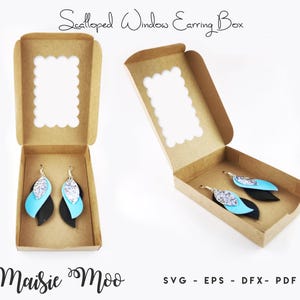 Earring Gift Box Template Collection, Scalloped Window Earring Display Box SVG, Keychain Gift Box DXF, Gift Box PDF, Cricut Box svg image 2