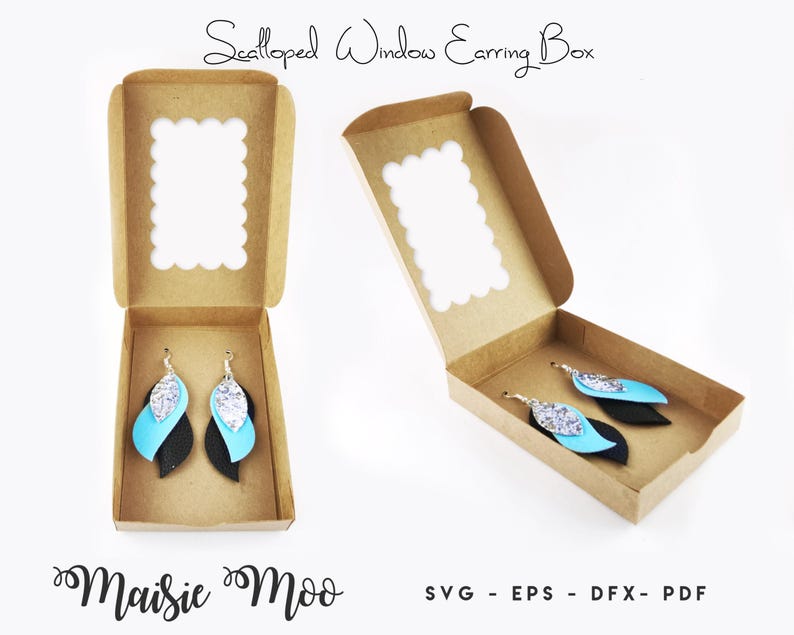 Earring Gift Box Template Collection, Scalloped Window Earring Display Box SVG, Keychain Gift Box DXF, Gift Box PDF, Cricut Box svg image 2