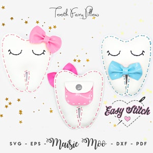 Modèle SVG d'oreiller de fée des dents | Oreiller de dent facile à coudre Pochette de sac à main en similicuir cousue à la main SVG | Patron de couture pour travaux manuels pour enfants