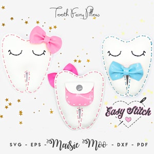 Tooth Fairy Pillow SVG Template | Easy Stitch Tooth Pillow Hand Stitched Faux Leather Purse Pouch SVG | Childrens Crafts Sewing Pattern