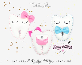 Tooth Fairy Pillow SVG Template | Easy Stitch Tooth Pillow Hand Stitched Faux Leather Purse Pouch SVG | Childrens Crafts Sewing Pattern