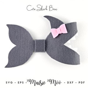 Cricut Cut Files, Shark Bow Template, Faux Leather Bow, Detailed Animal Hair Clip SVG,