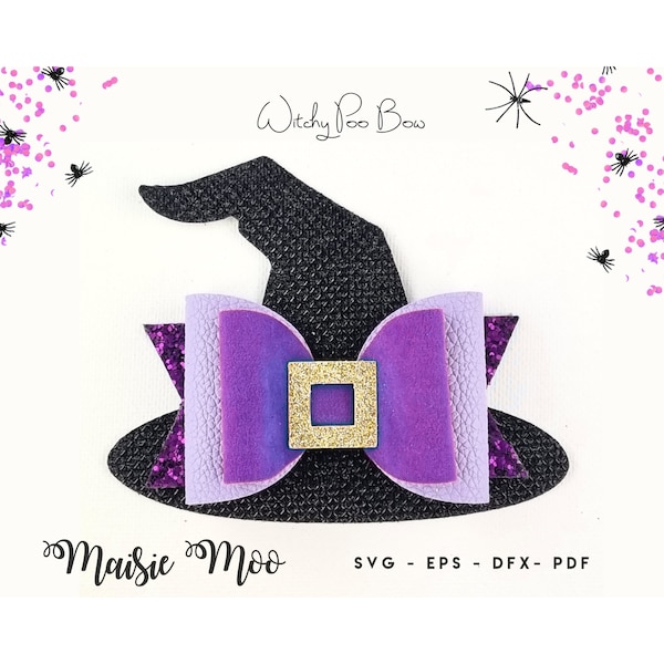 Halloween Bow SVG | Witches Hat Bow Template | Witchy Poo Hair Bow SVG | Cute Witch PDF Maisie Moo Vegan leather