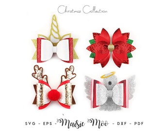 Christmas Bow SVG Bundle, Christmas Hair Bow Collection Template, Christmas Craft SVG, Festive Hair Bow PDF, Maisie Moo