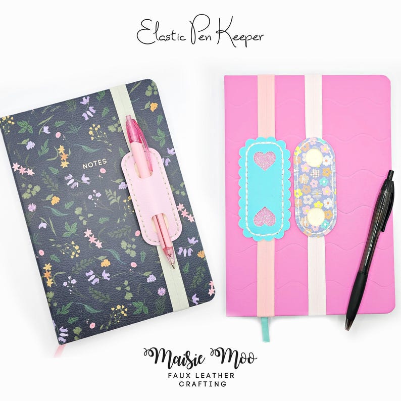 Elastic Pen Holder Bookmark SVG, Faux Leather Pencil Keeper Template, Notebook Pen Pouch PDF, image 2