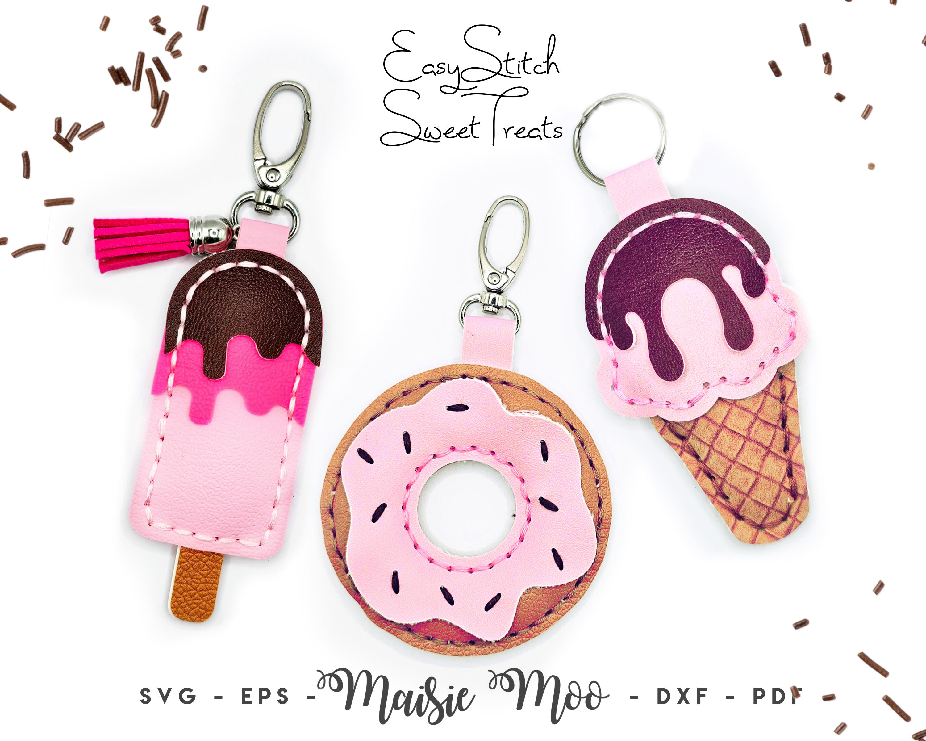 Ice Cream Keychain SVG, Faux Leather Donut Bag Charm Sewing