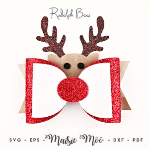 Rudolph Schleife Vorlage, Weihnachtsschleife SVG, Weihnachten SVG, Haarschleife PDF, klassische Schleife, svg-Dateien für Cricut Cut Files, Silhouette Cut Files,