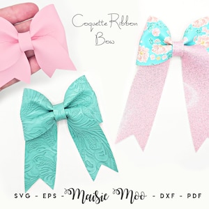 Coquette Ribbon Hair Bow SVG, Faux leather bow template SVG, Sailor Bow PDF, Hair Bow Template, Cricut Bow