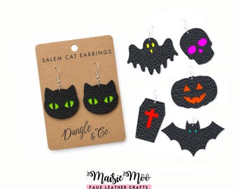 Halloween Earring SVG Bundle, Faux Leather Earrings for Cricut, Spooky Earrings SVG, DIY Halloween Jewelry Templates