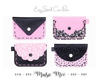 Easy Stitch Coin Purse SVG Template | Hand stitched Faux Leather Purse Coin purse Pouch SVG | Handbag SVG | Girls Purse Template Hand Sew