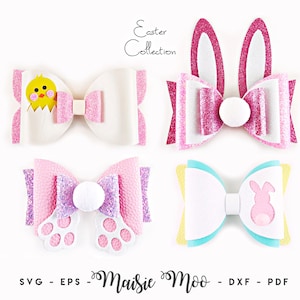 Easter Hair Bow SVG Template, Bunny Bow SVG, Rabbit Bow PDF, hair bow bundle Template for Cricut, Silhouette Cutting Files Maisie Moo