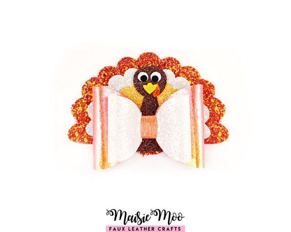 Thanksgiving Bow SVG, Turkey Hair Bow Template, Fall Hair Bow SVG, Faux Leather Bow Pattern, Cricut Bow SVG, Autumn Bow