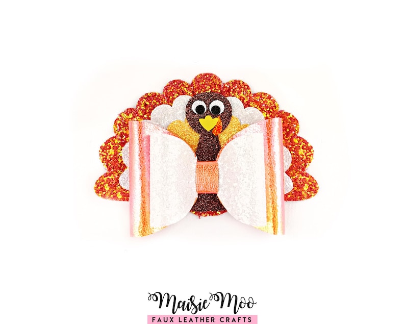 Thanksgiving Bow SVG, Turkey Hair Bow Template, Fall Hair Bow SVG, Faux Leather Bow Pattern, Cricut Bow SVG, Autumn Bow
