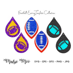 Football Earring Templates, Teardrop Faux Leather Earrings SVG