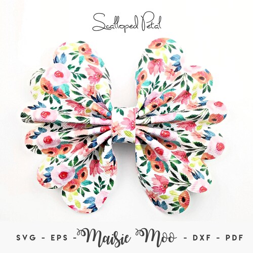 Scalloped Pinch Bow SVG | Ruffle Pinch Bow Template | Flower Petal Hair Bow SVG | Spring Bow SVG Maisie Moo Vegan leather