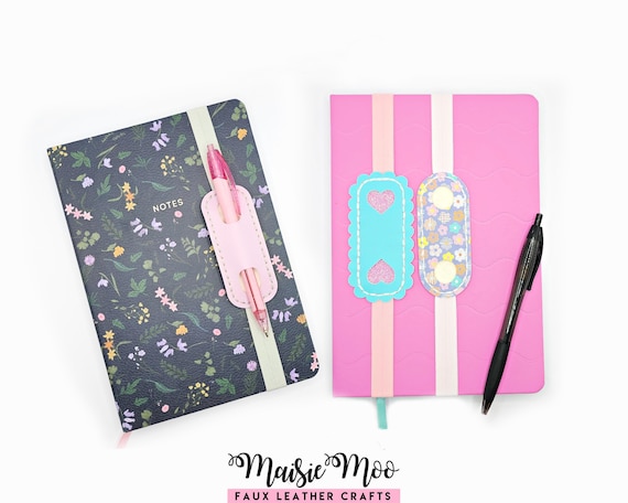 Elastic Pen Holder Bookmark SVG, Faux Leather Pencil Keeper Template, Notebook Pen Pouch PDF,