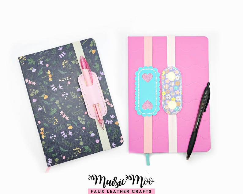 Elastic Pen Holder Bookmark Faux leather Pattern