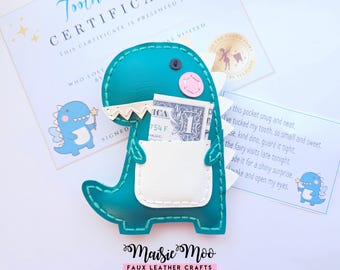 Dino Tooth Fairy Pillow SVG Template, Easy Stitch Tooth Pouch Hand Stitched | Childrens Crafts Sewing Pattern