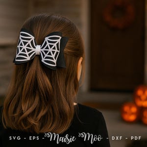 Halloween Haarschleife SVG, Spinnennetz Schleife SVG Muster, Kunstleder Schleife Schnittdatei für Cricut & Silhouette Bild 6