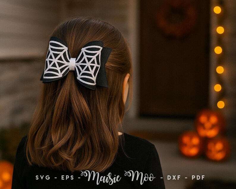 Halloween Haarschleife SVG, Spinnennetz Schleife SVG Muster, Kunstleder Schleife Schnittdatei für Cricut & Silhouette Bild 6