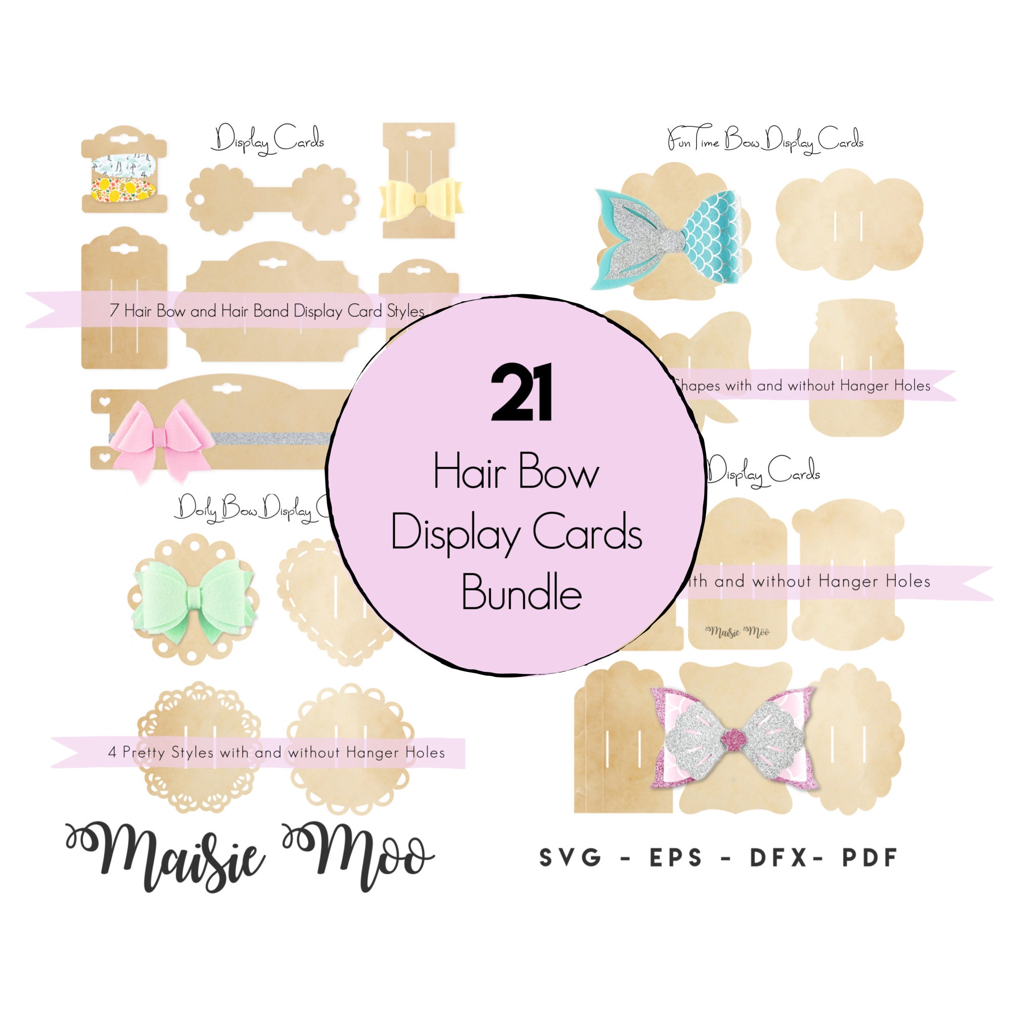 Bow Card SVG Bundle Bow Display Card, Hair Clip Card DXF, Bow Card ...