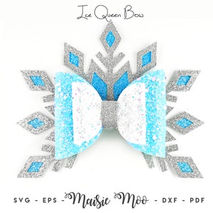 Christmas Bow Template, Ice Queen Winter Bow  SVG, Hair Bow PDF, Frozen Crown Bow, Svg files for Cricut Cut Files, Silhouette Cut Files,