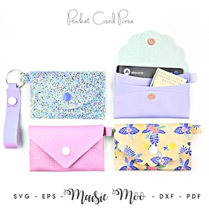 Pacote de porta-chaves e porta-cartões SVG, modelo de porta-chaves para moedas, bolsa de couro sintético sem costura, carteira para cartões Cricut Maisie Moo