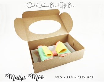 Bow Box SVG, Scalloped Window, Kraft Board Box, Cricut Cut Files, Hair Bow Gift Packaging, DIY Holder Template