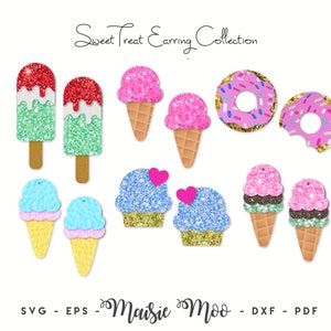 Puede incluir: Un conjunto de 10 diseños de pendientes de purpurina coloridos con conos de helado, paletas de hielo y donas. Los pendientes están hechos de piel sintética y son perfectos para agregar un toque de fantasía a cualquier atuendo.