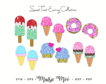 Icecream Earring SVG | Faux Leather Earring Templates | Sweet Treats Donut Popsicle Cricut Earring SVG | Maisie Moo Vegan leather