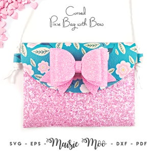 Pixie Tasche mit Schleife SVG | Kunstleder Beutel SVG | Crossbody Kleinkind Handtasche SVG | Mädchen Geldbörse Template Maisie Moo Vegan Leder