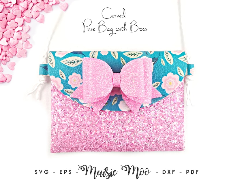 Pixie Bag with Bow SVG  Faux Leather Pouch SVG  Crossbody Toddler Handbag SVG Girls Purse Template Maisie Moo Vegan leather