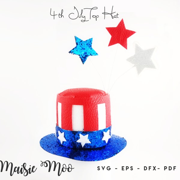 Top Hat Bow Clip SVG, Stars and Stripes Bow svg, 4th July Top Hat SVG, USA Red White Blue Fascinator, Independence Day Maisie Moo
