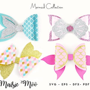 Mermaid Tail Bow Template SVG, Bow SVG, Felt Bow PDF, Shell Bow, Svg files for Cricut Cut Files, Silhouette Cut Files, Maisie Moo