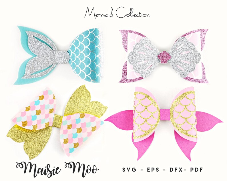 Mermaid Tail Bow Template SVG, Bow SVG, Felt Bow PDF, Shell Bow, Svg files for Cricut Cut Files, Silhouette Cut Files, Maisie Moo
