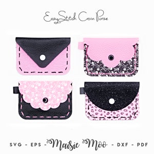Plantilla SVG de monedero de costura fácil / Monedero de cuero sintético cosido a mano Monedero Bolsa SVG / Bolso SVG / Plantilla de bolso de niña Coser a mano