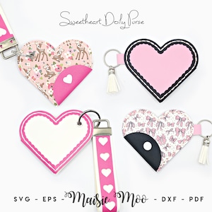 Herz Geldbörse SVG, Deckchen Valentine Schlüsselanhänger Geldbörse Vorlage, Armband Fob Kunstleder Schlüsselanhänger, Cricut Cut Files Maisie Moo