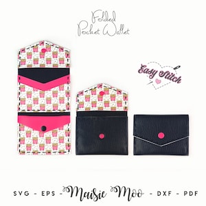 Patrón de billetera pequeña de tres pliegues / Patrón de costura de plantilla SVG de billetera de bolsillo plegable / Monedero de cuero sintético cosido a mano Maisie Moo /