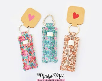 Chapstick Holder Pattern, Faux Leather SVG Template, Lip Balm Keychain Hand Sew with Maisie Moo