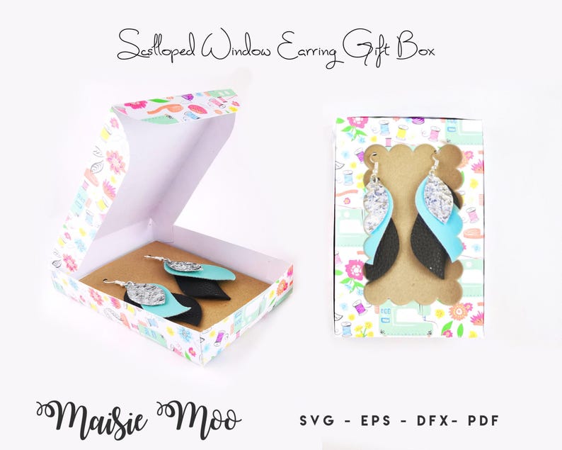Earring Gift Box Template Collection, Scalloped Window Earring Display Box SVG, Keychain Gift Box DXF, Gift Box PDF, Cricut Box svg image 5