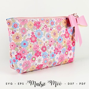 Zipper Pouch Pattern, Faux Leather SVG, Make-up bag Sewing Pattern, Pencil Case SVG, Maisie Moo Cricut Crafts