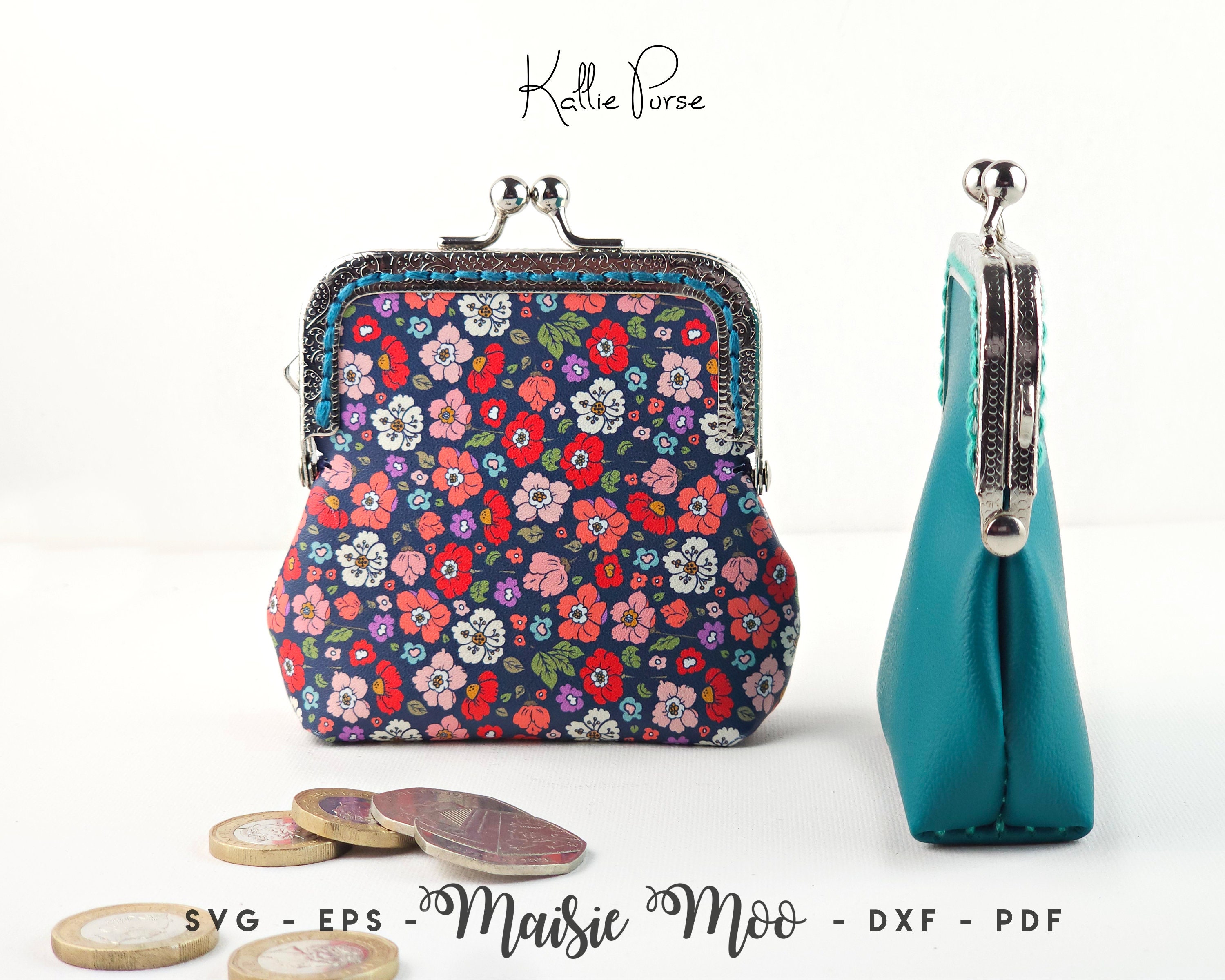 Coin Purse Pattern, Faux Leather Kiss Clasp Purse SVG, Kiss
