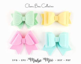 Felt Bow Template SVG Classic Bow Set, Felt Bow SVG, Felt Bow PDF Pattern, Cricut Cutting Files for Silouette Maisie Moo Vegan leather