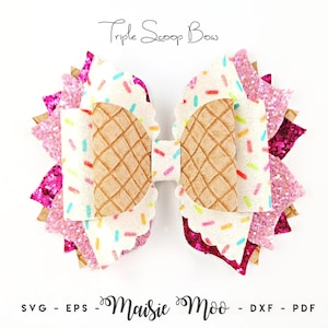 Bestseller Hair Bow SVG, Bow Template, Triple Scoop Faux Leather Bow SVG, Cricut Hair Bow pdf Maisie Moo Straw Topper Tumbler Bow
