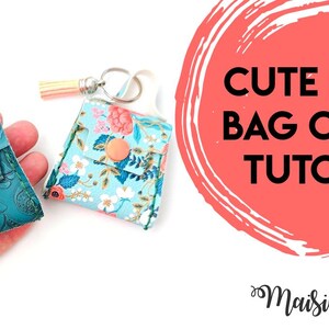 May include: Two miniature purse bag charms. One is teal with a silver clasp, the other is floral print with a button closure. The image includes the text "CUTE PURSE BAG CHARM TUTORIAL".