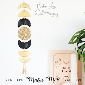 Boho Dekor SVG | Mond Phasen Wandbehang Kunst Vorlage | Kunstleder Luna Girlande DIY | Maisie Moo | Sonnenfinsternis