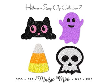 Halloween Snap Clip SVG, Vleermuis Zwarte Kat Spook Schedel Snoepmaïs Snapclip Sjabloon, Strik SVG, Strik Midden Clippie Cover, Haarclip SVG Maisie Moo