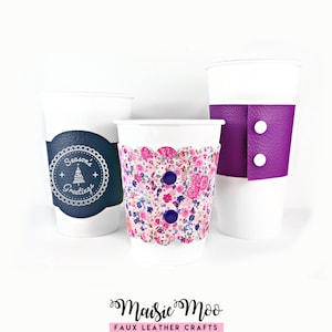 Coffee Cup Sleeve Template, Cup Cozy SVG, Reusable Cup Display Card SVG, Tea Wrap Wrapper Faux Leather PDF files for Cricut