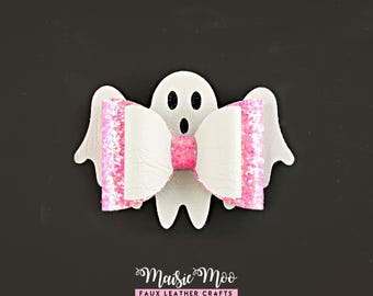 Spookstrik SVG, Halloween haarstrik sjabloon, schattig spookstrikpatroon, kunstleren strik snijbestand voor Cricut & Silhouette